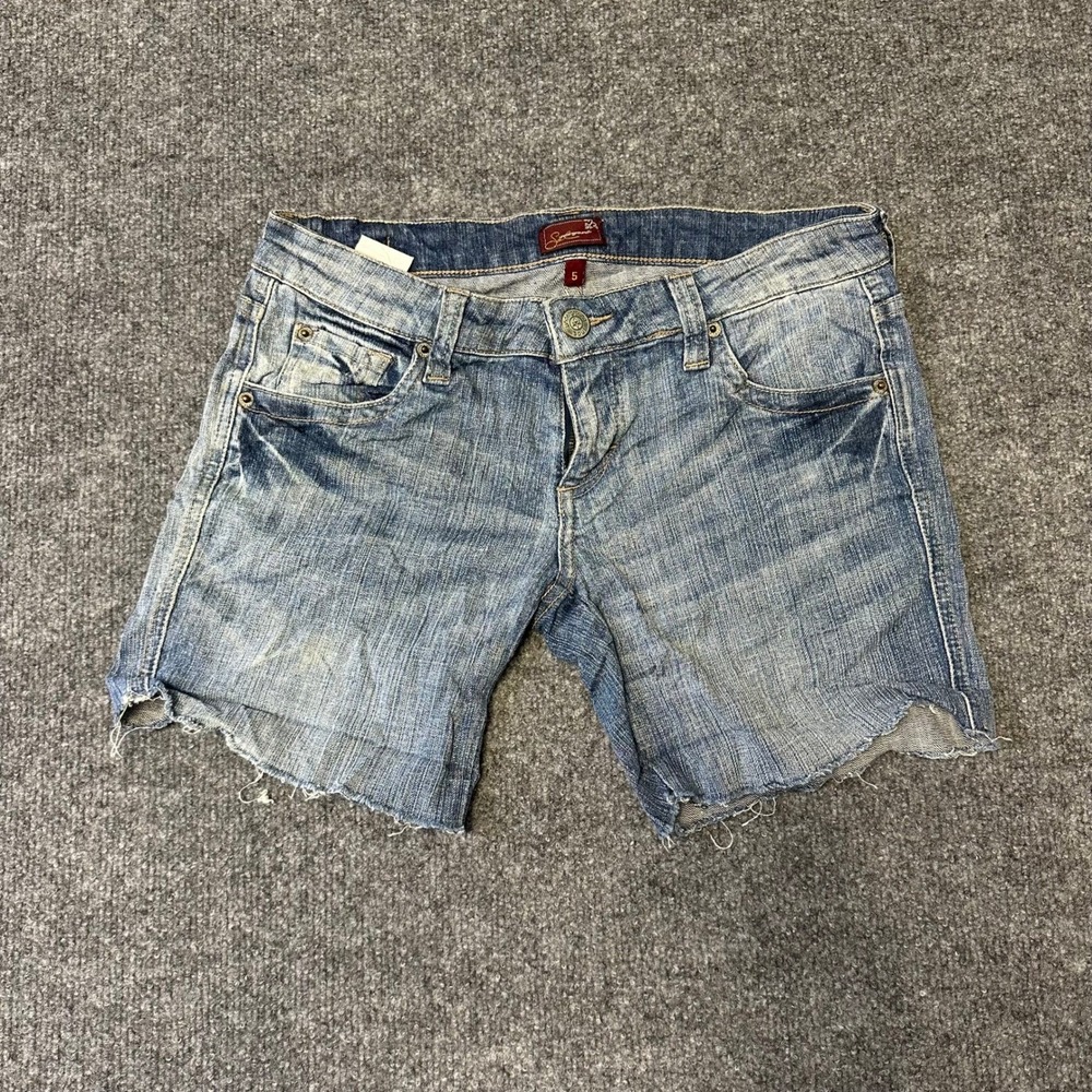Soul Underground Shorts Womens Size 5 Blue Denim Raw Hem Low Rise Casual Cut Off
